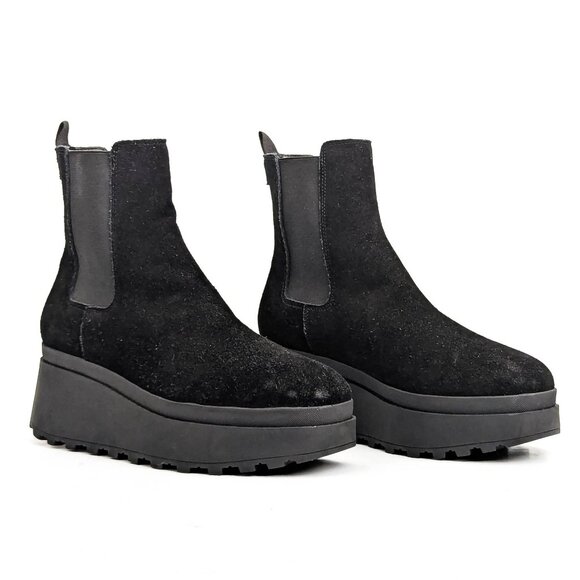 Calvin Klein Women Nevia Black Suede Platform Slip on Chelsea Ankle Boots sz 8 - Picture 1 of 7